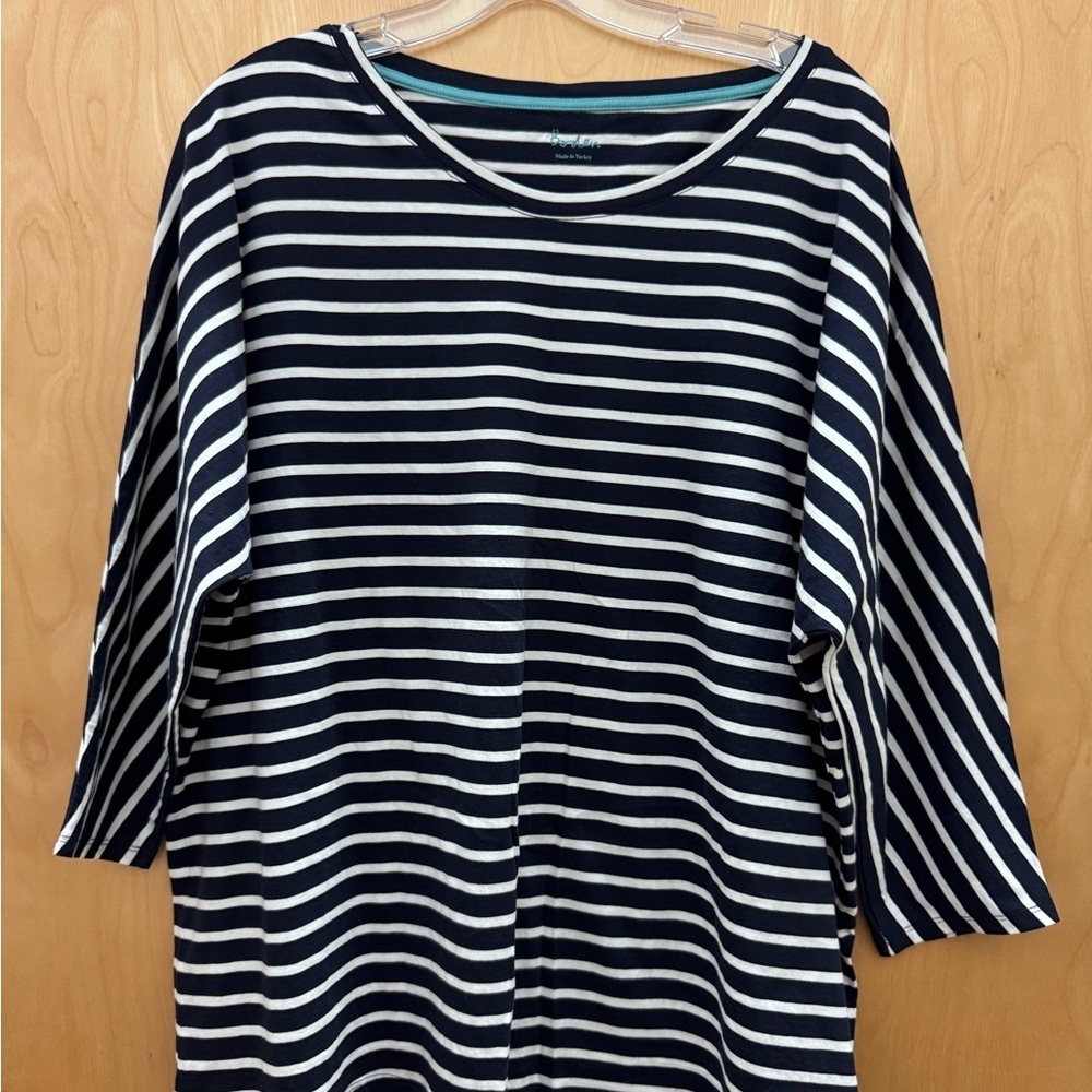 Boden Navy and White Striped Long Sleeve Top